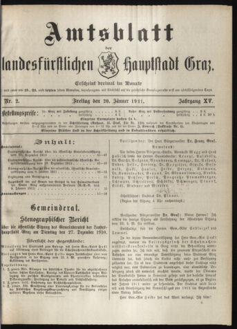 Amtsblatt der landesfürstlichen Hauptstadt Graz 19110120 Seite: 1