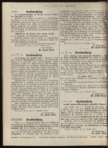 Amtsblatt der landesfürstlichen Hauptstadt Graz 19110120 Seite: 22