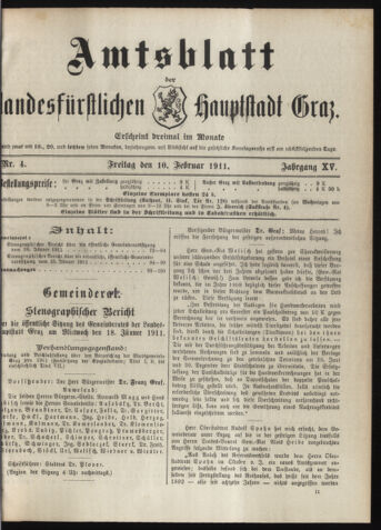 Amtsblatt der landesfürstlichen Hauptstadt Graz 19110210 Seite: 1