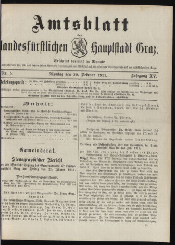 Amtsblatt der landesfürstlichen Hauptstadt Graz 19110220 Seite: 1