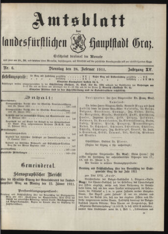 Amtsblatt der landesfürstlichen Hauptstadt Graz 19110228 Seite: 1