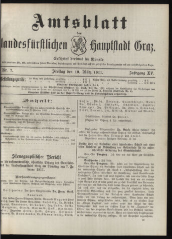 Amtsblatt der landesfürstlichen Hauptstadt Graz 19110310 Seite: 1