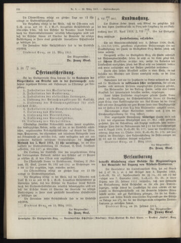 Amtsblatt der landesfürstlichen Hauptstadt Graz 19110320 Seite: 22