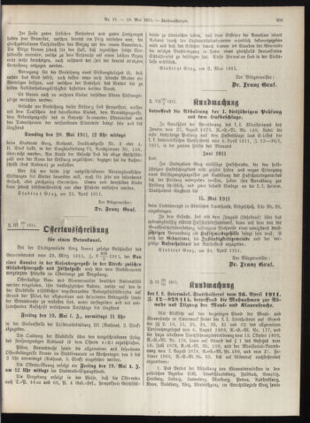 Amtsblatt der landesfürstlichen Hauptstadt Graz 19110510 Seite: 7