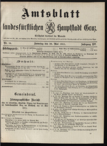 Amtsblatt der landesfürstlichen Hauptstadt Graz 19110520 Seite: 1