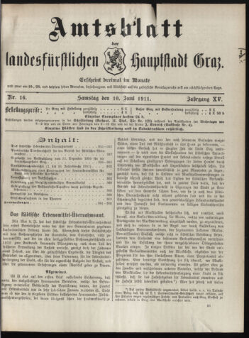 Amtsblatt der landesfürstlichen Hauptstadt Graz 19110610 Seite: 1