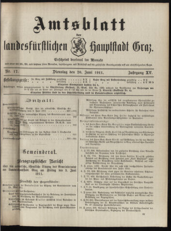 Amtsblatt der landesfürstlichen Hauptstadt Graz 19110620 Seite: 1