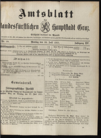 Amtsblatt der landesfürstlichen Hauptstadt Graz 19110710 Seite: 1