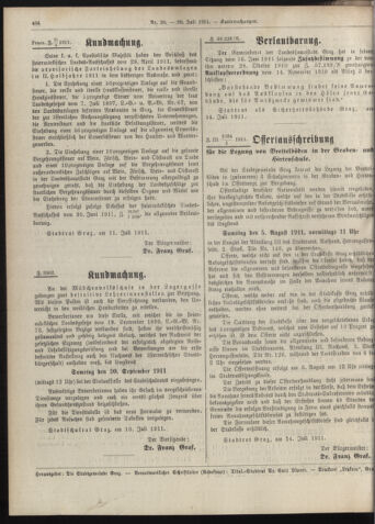 Amtsblatt der landesfürstlichen Hauptstadt Graz 19110720 Seite: 22