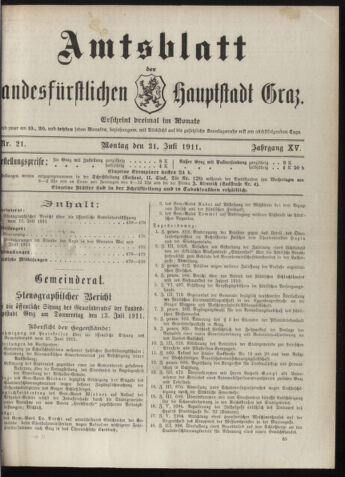 Amtsblatt der landesfürstlichen Hauptstadt Graz 19110731 Seite: 1