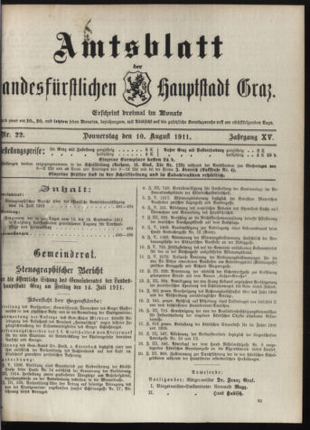 Amtsblatt der landesfürstlichen Hauptstadt Graz 19110810 Seite: 1