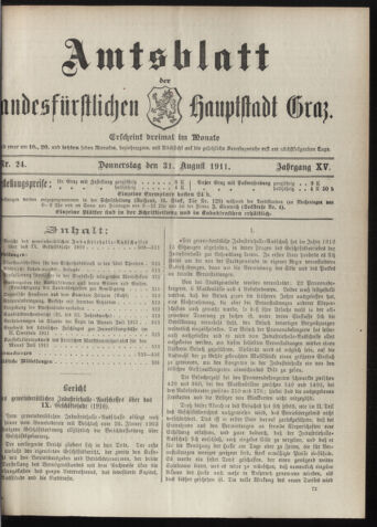 Amtsblatt der landesfürstlichen Hauptstadt Graz 19110831 Seite: 1