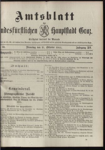 Amtsblatt der landesfürstlichen Hauptstadt Graz 19111031 Seite: 1