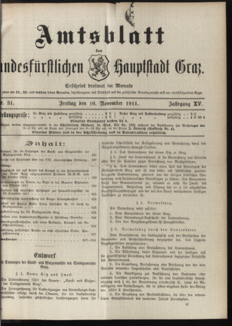 Amtsblatt der landesfürstlichen Hauptstadt Graz 19111110 Seite: 1