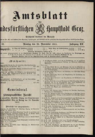 Amtsblatt der landesfürstlichen Hauptstadt Graz 19111120 Seite: 1