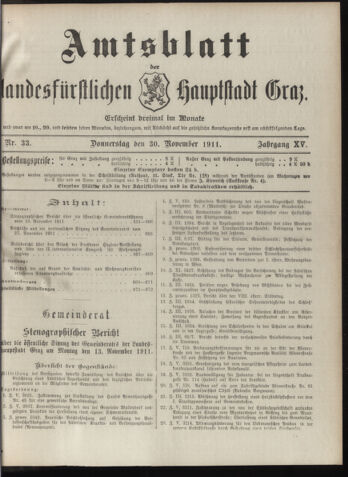 Amtsblatt der landesfürstlichen Hauptstadt Graz 19111130 Seite: 1