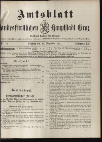 Amtsblatt der landesfürstlichen Hauptstadt Graz 19111210 Seite: 1