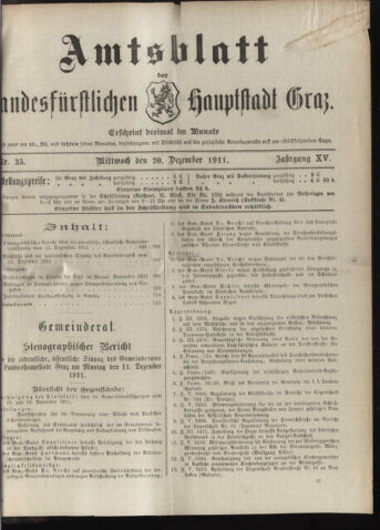 Amtsblatt der landesfürstlichen Hauptstadt Graz 19111220 Seite: 1