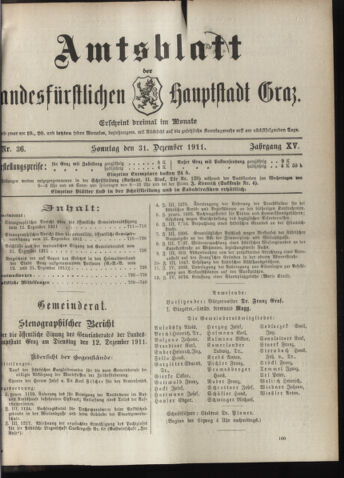 Amtsblatt der landesfürstlichen Hauptstadt Graz 19111231 Seite: 1