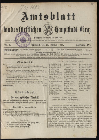 Amtsblatt der landesfürstlichen Hauptstadt Graz 19120110 Seite: 1