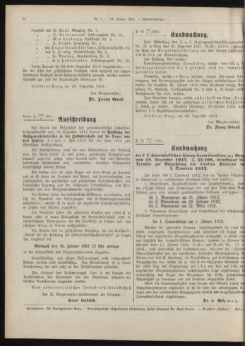 Amtsblatt der landesfürstlichen Hauptstadt Graz 19120110 Seite: 16