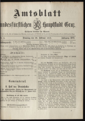 Amtsblatt der landesfürstlichen Hauptstadt Graz 19120220 Seite: 1