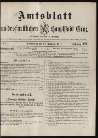 Amtsblatt der landesfürstlichen Hauptstadt Graz 19120229 Seite: 1