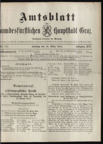 Amtsblatt der landesfürstlichen Hauptstadt Graz 19120310 Seite: 1