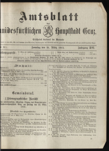 Amtsblatt der landesfürstlichen Hauptstadt Graz 19120331 Seite: 1