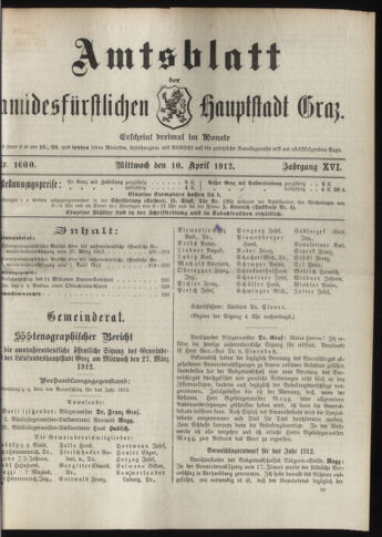 Amtsblatt der landesfürstlichen Hauptstadt Graz 19120410 Seite: 1