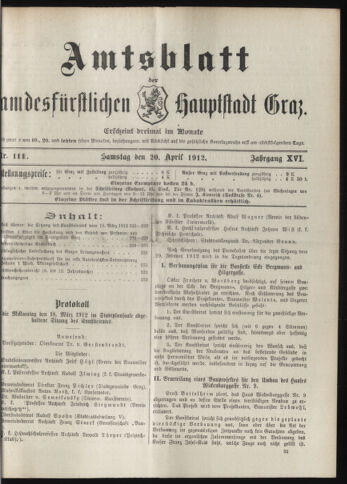 Amtsblatt der landesfürstlichen Hauptstadt Graz 19120420 Seite: 1