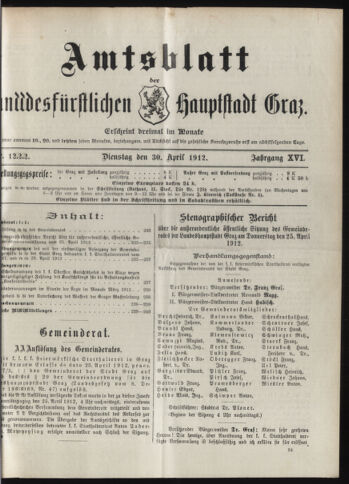 Amtsblatt der landesfürstlichen Hauptstadt Graz 19120430 Seite: 1