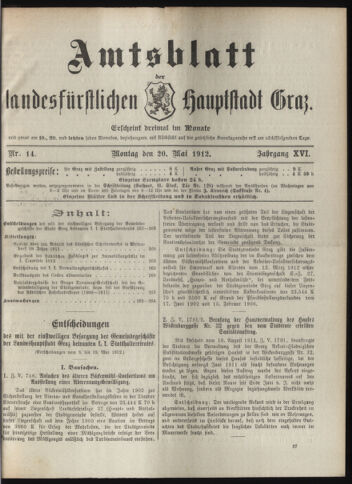 Amtsblatt der landesfürstlichen Hauptstadt Graz 19120520 Seite: 1