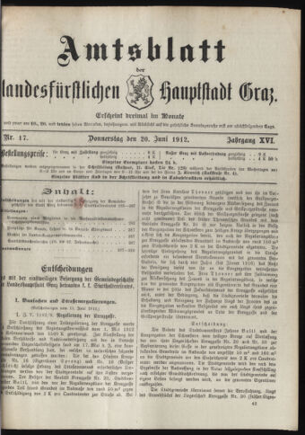 Amtsblatt der landesfürstlichen Hauptstadt Graz 19120620 Seite: 1