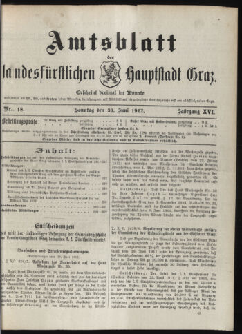 Amtsblatt der landesfürstlichen Hauptstadt Graz 19120630 Seite: 1