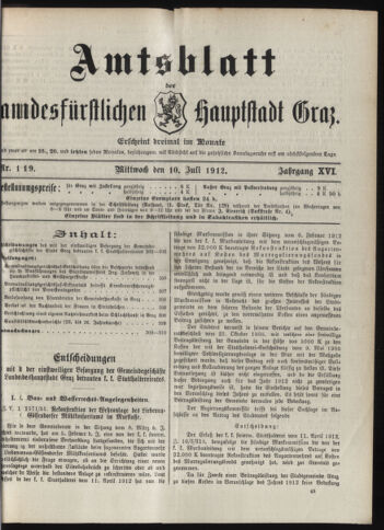 Amtsblatt der landesfürstlichen Hauptstadt Graz 19120710 Seite: 1