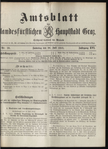 Amtsblatt der landesfürstlichen Hauptstadt Graz 19120720 Seite: 1