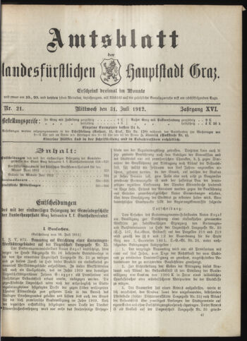 Amtsblatt der landesfürstlichen Hauptstadt Graz 19120731 Seite: 1