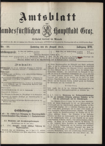 Amtsblatt der landesfürstlichen Hauptstadt Graz 19120810 Seite: 1