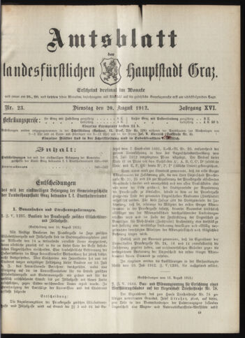 Amtsblatt der landesfürstlichen Hauptstadt Graz 19120820 Seite: 1