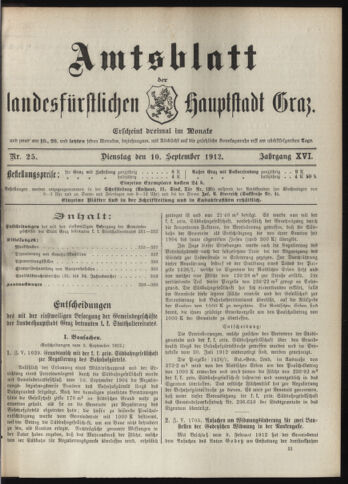 Amtsblatt der landesfürstlichen Hauptstadt Graz 19120910 Seite: 1