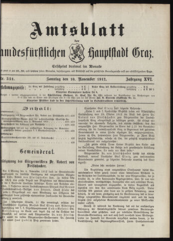 Amtsblatt der landesfürstlichen Hauptstadt Graz 19121110 Seite: 1