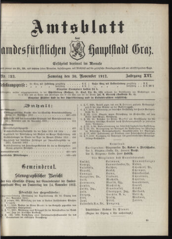 Amtsblatt der landesfürstlichen Hauptstadt Graz 19121130 Seite: 1