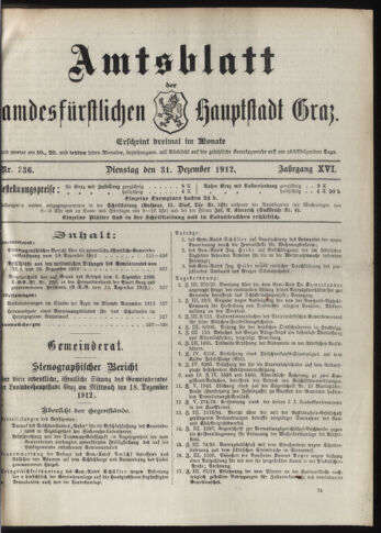 Amtsblatt der landesfürstlichen Hauptstadt Graz 19121231 Seite: 1