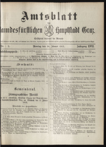 Amtsblatt der landesfürstlichen Hauptstadt Graz 19130120 Seite: 1