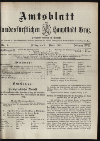 Amtsblatt der landesfürstlichen Hauptstadt Graz 19130131 Seite: 1