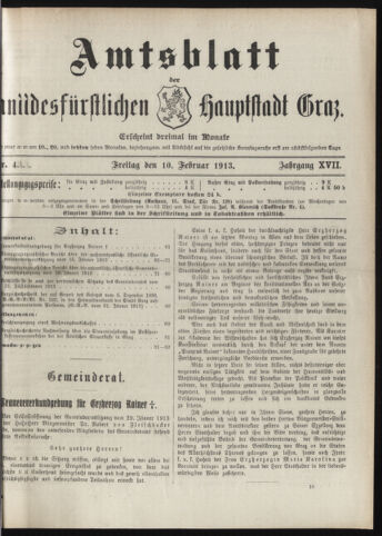 Amtsblatt der landesfürstlichen Hauptstadt Graz 19130210 Seite: 1