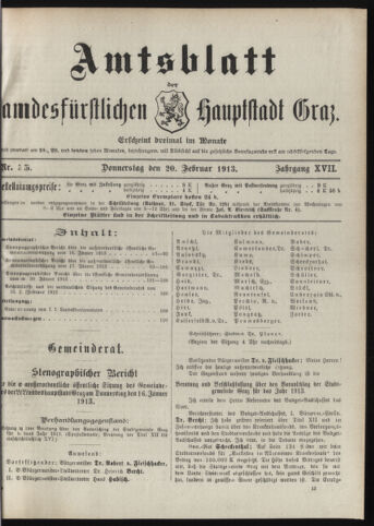 Amtsblatt der landesfürstlichen Hauptstadt Graz 19130220 Seite: 1