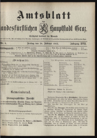 Amtsblatt der landesfürstlichen Hauptstadt Graz 19130228 Seite: 1