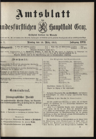 Amtsblatt der landesfürstlichen Hauptstadt Graz 19130310 Seite: 1